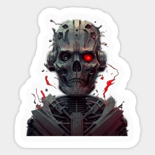 Comic-Style: AI Cyborg Robot Skull and the Apocalypse Sticker